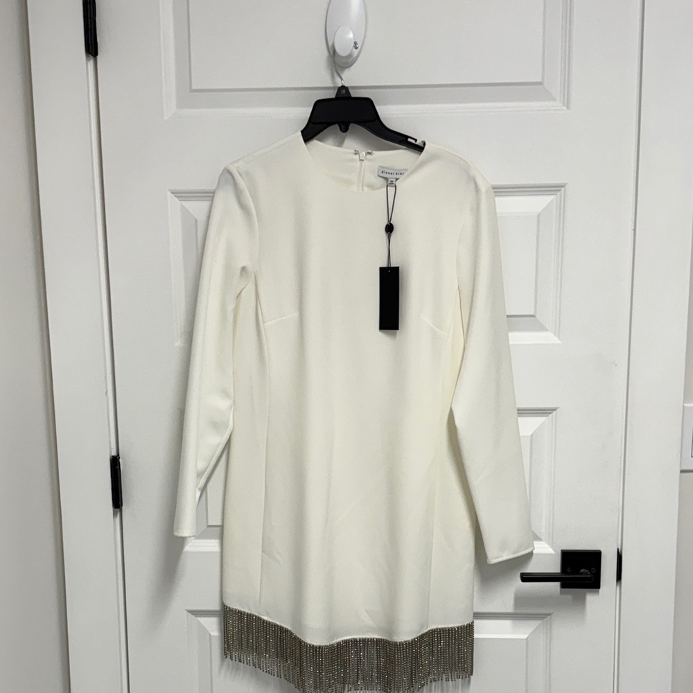 Gianni Bini Cream Long Sleeve Dress with Fringe